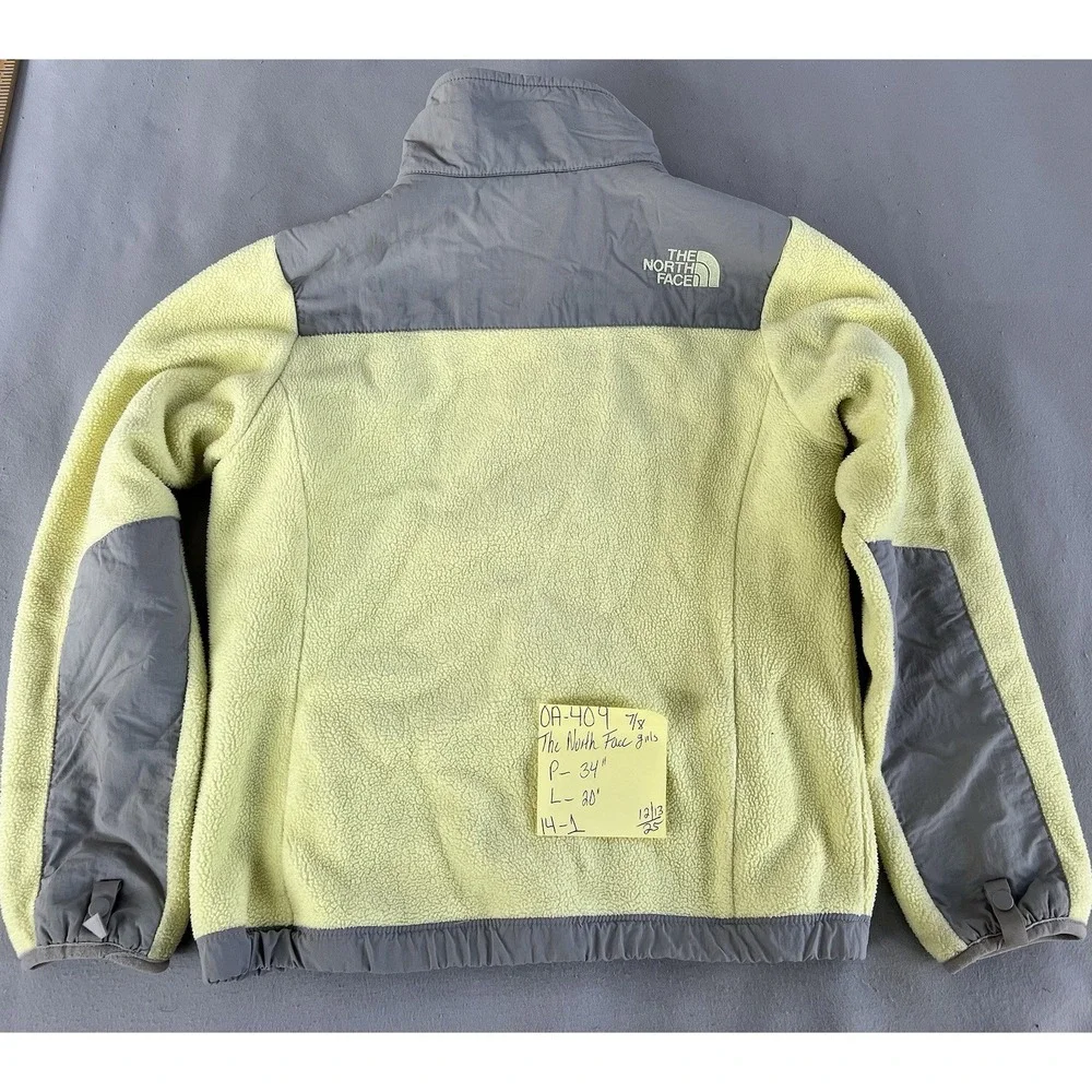 The North Face Hooded Jacket Girl's Small 7/8 Yellow Full Zip‎ Fleece Outdoor